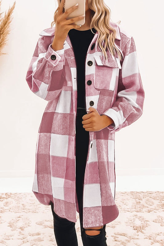 Pink Plaid Button Down Long Shacket