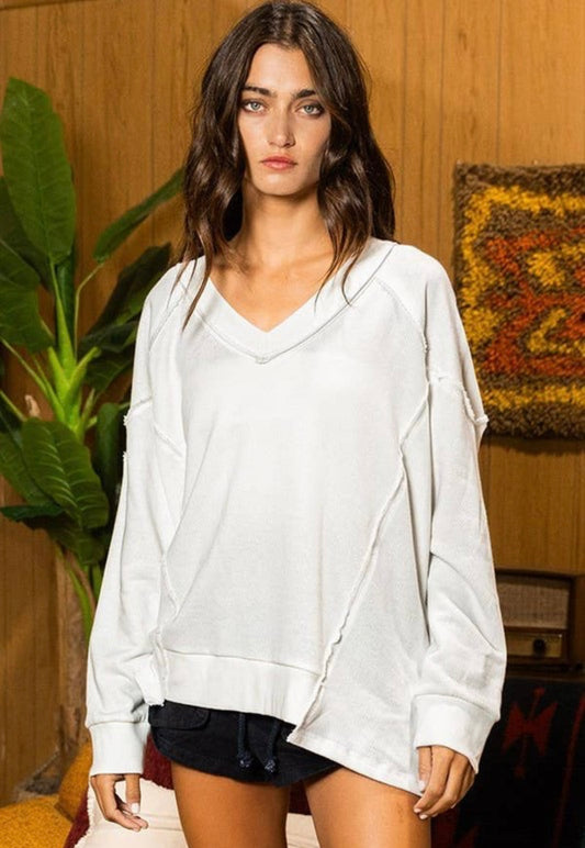 White Raw Edge Detail Long Sleeve
