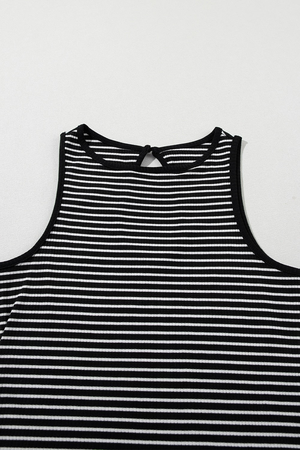 Black Striped Print Ribbed Knit Tank