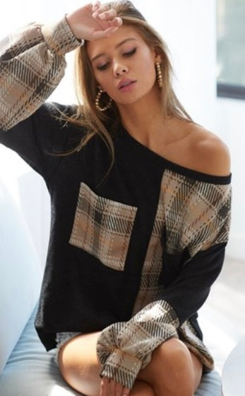 Plaid Color Block Pullover