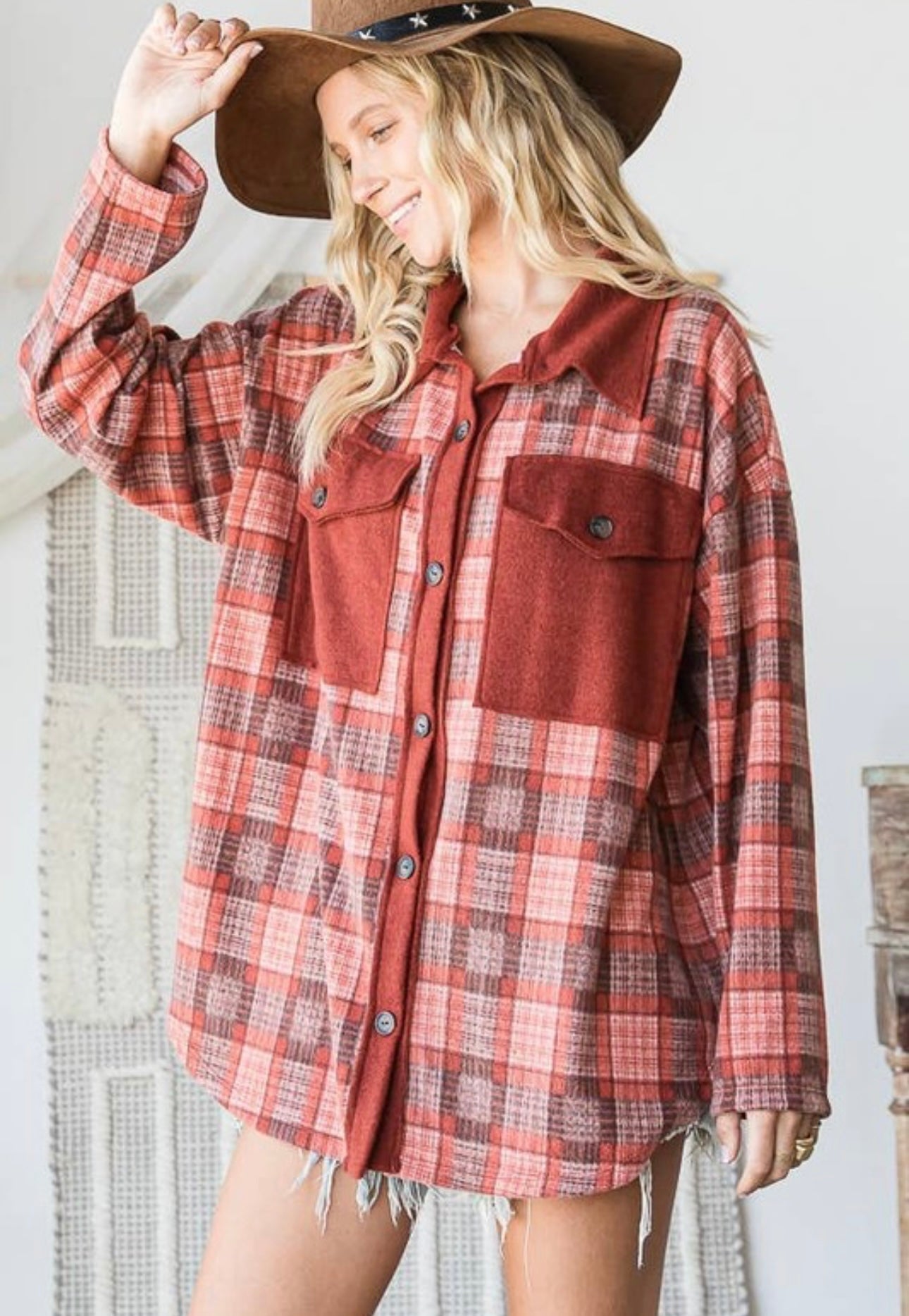 Rust Soft Plaid Shacket