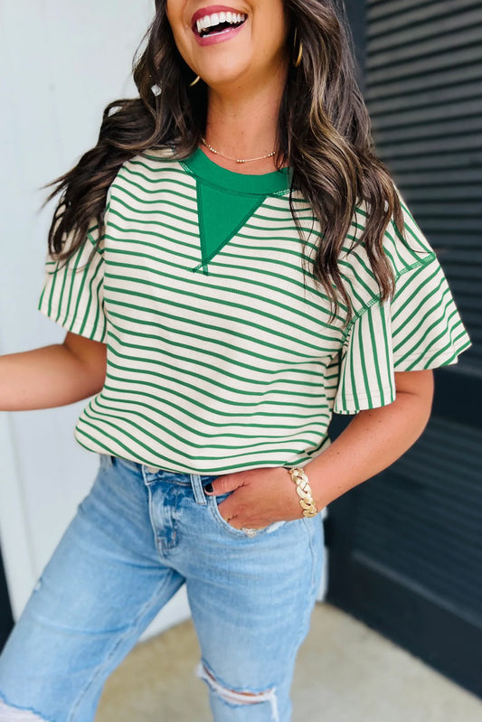 Striped Ruffle Short Sleeve Tee