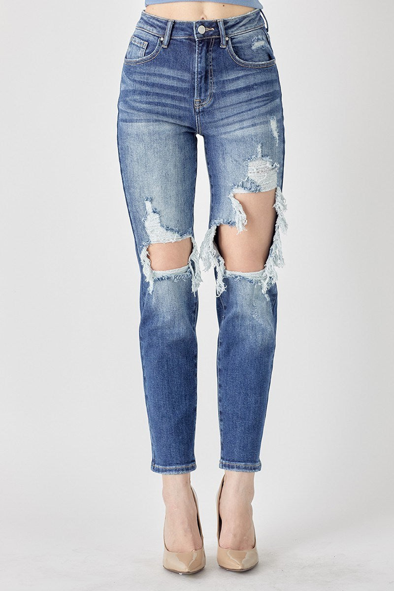 Risen High Rise Distressed Slim Straight