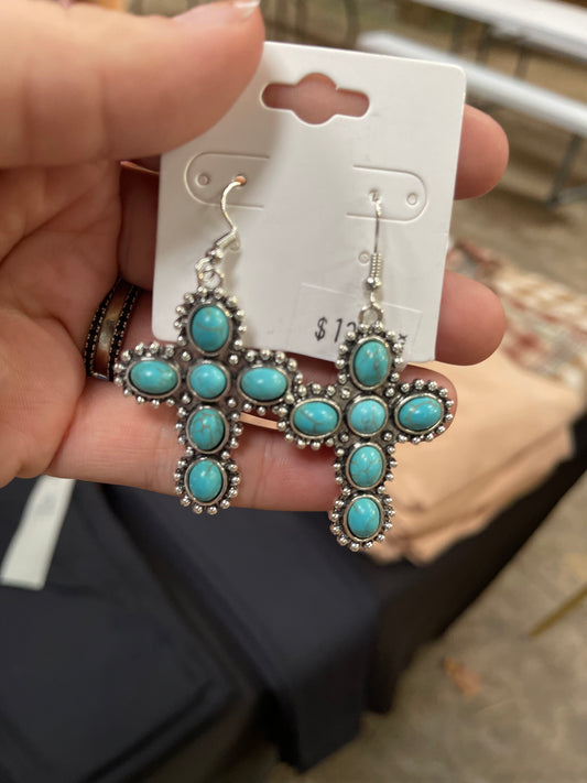 Rounded Turquoise Cross Earring