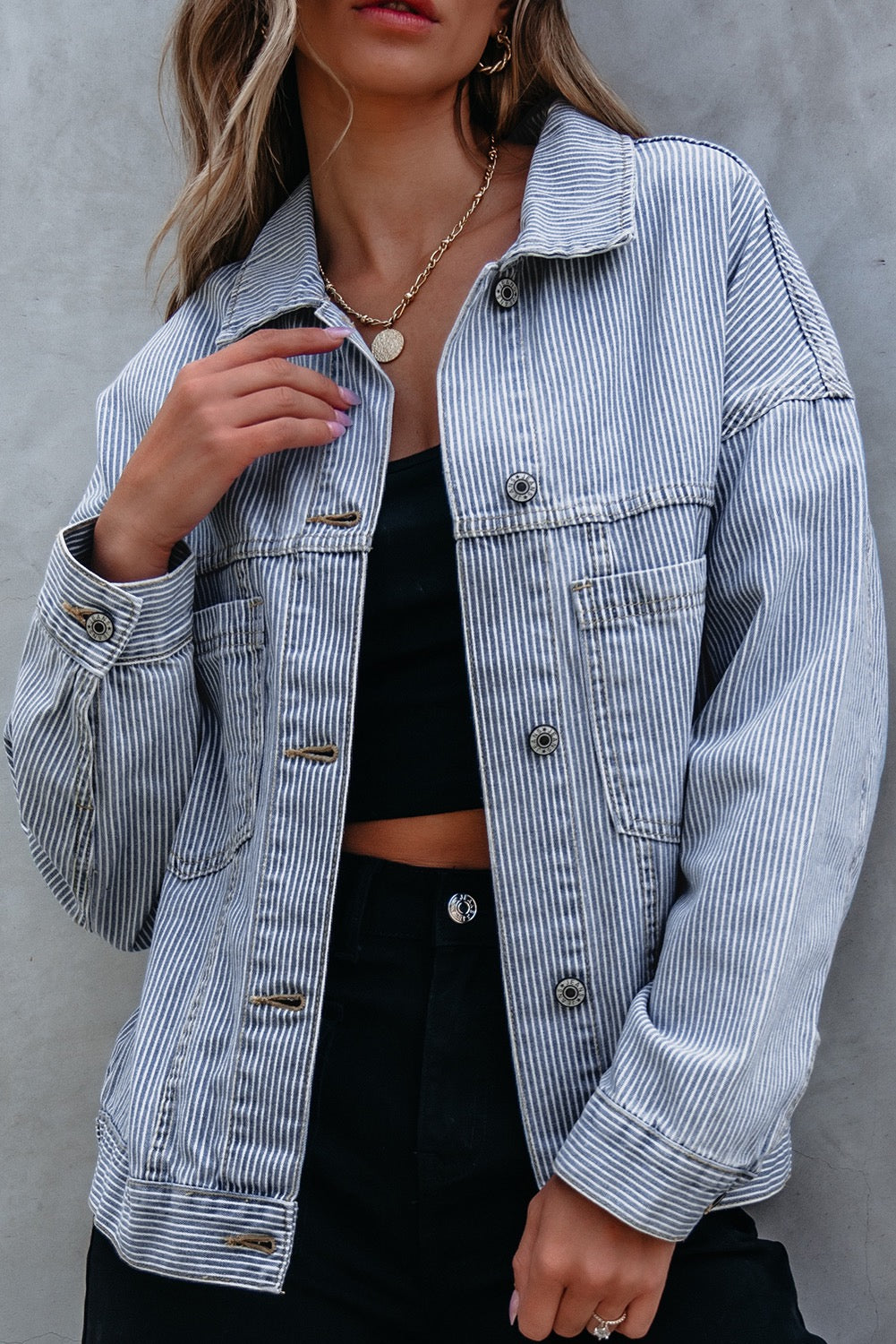 Pinstripe Denim Jacket