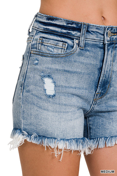 Zenana Raw Frayed Distressed Short