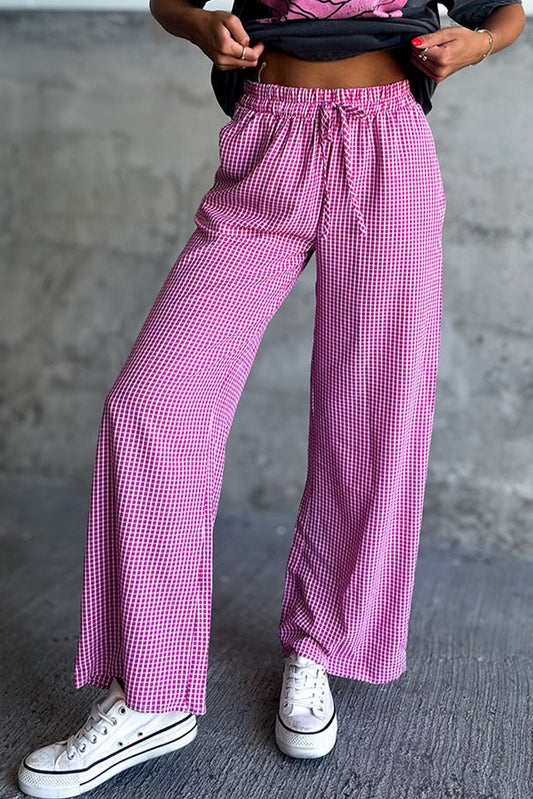 Pink Plaid Wide Leg