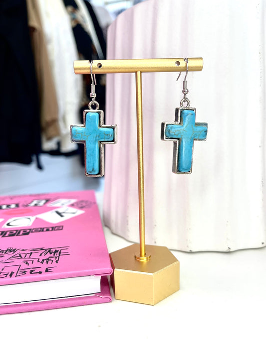 Turquoise Stone Cross Earring