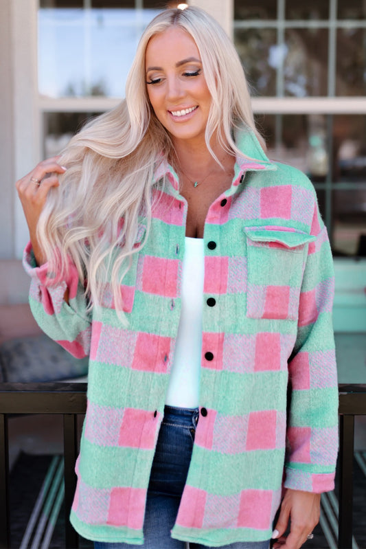 Pink Plaid Pattern Oversized Shacket