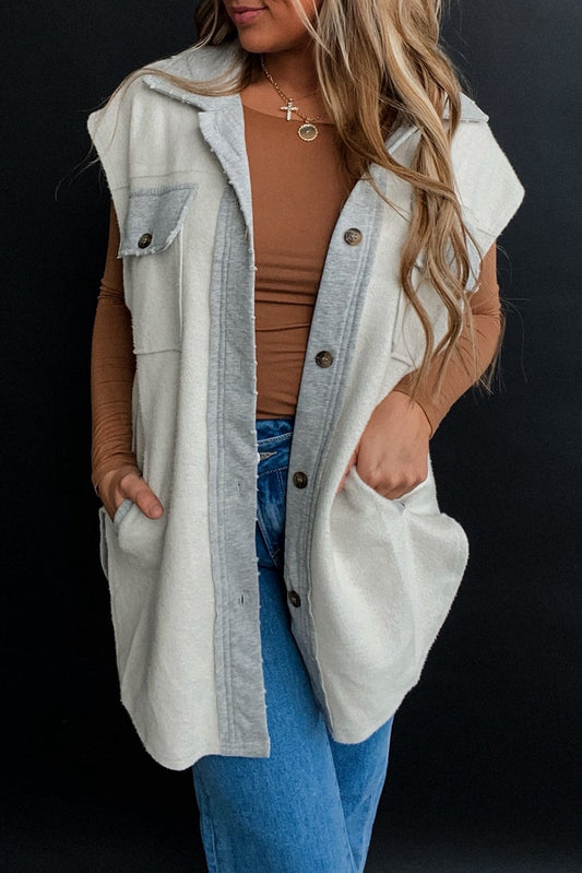 Light Grey Button Front Long Vest