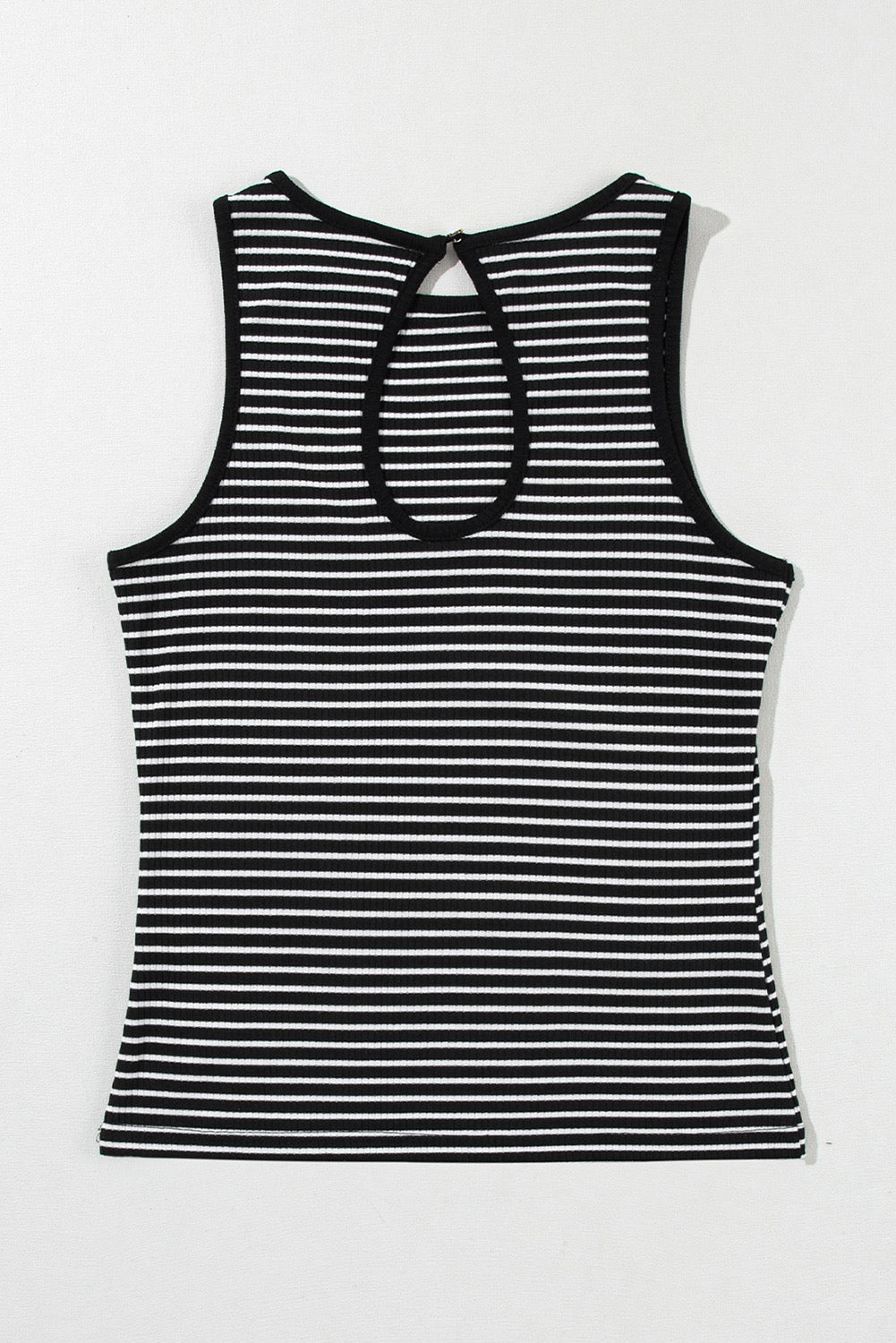 Black Striped Print Ribbed Knit Tank