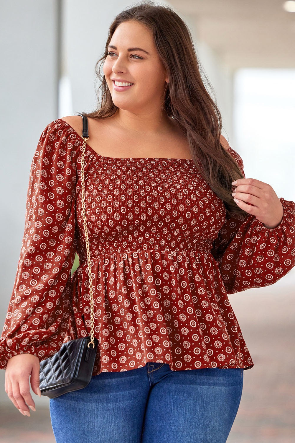 Plus Medallion Smocked Blouse