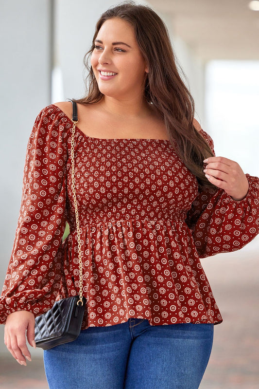 Plus Medallion Smocked Blouse