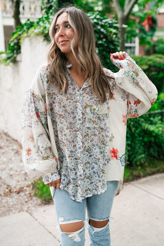 Boho Floral Long Sleeve Loose Fit Blouse