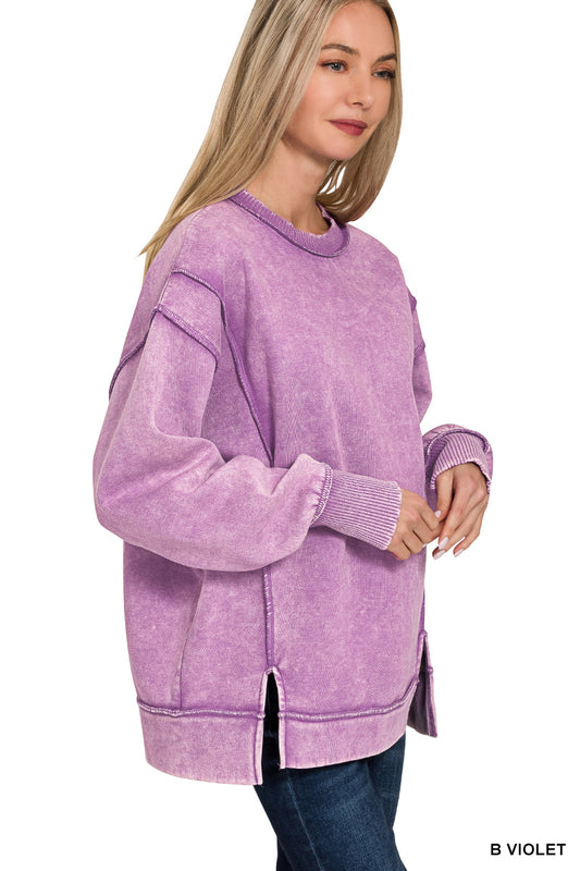 Acid Wash Exposed Seam Pullover