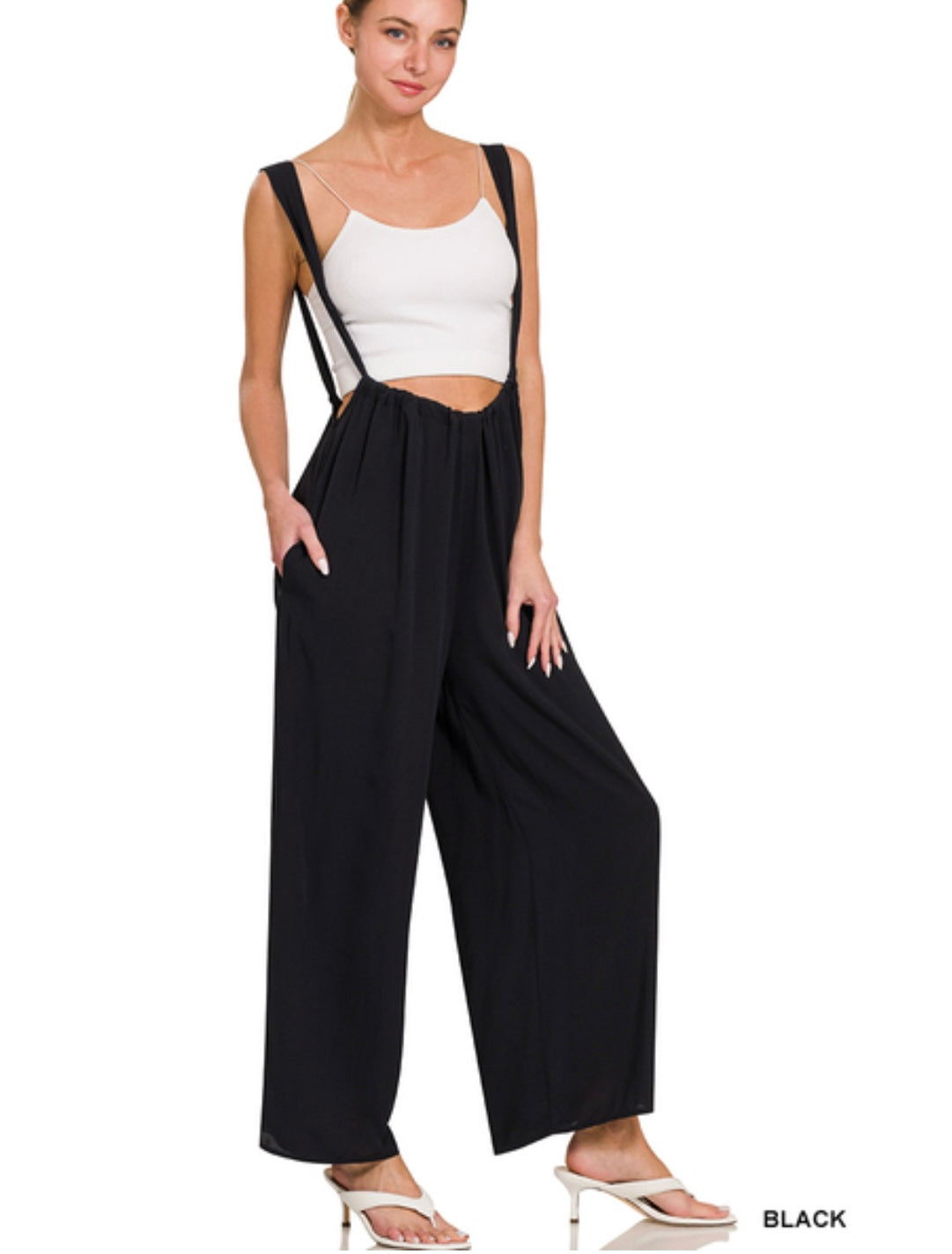 Woven Tie Back Suspender Jumpsuit