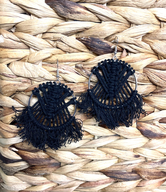 Black Crochet Tassel Fan-Shaped Drop Earring