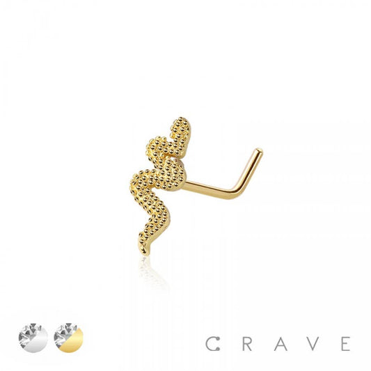 CZ SNAKE 316L SURGICAL STEEL L-SHAPE NOSE RING
