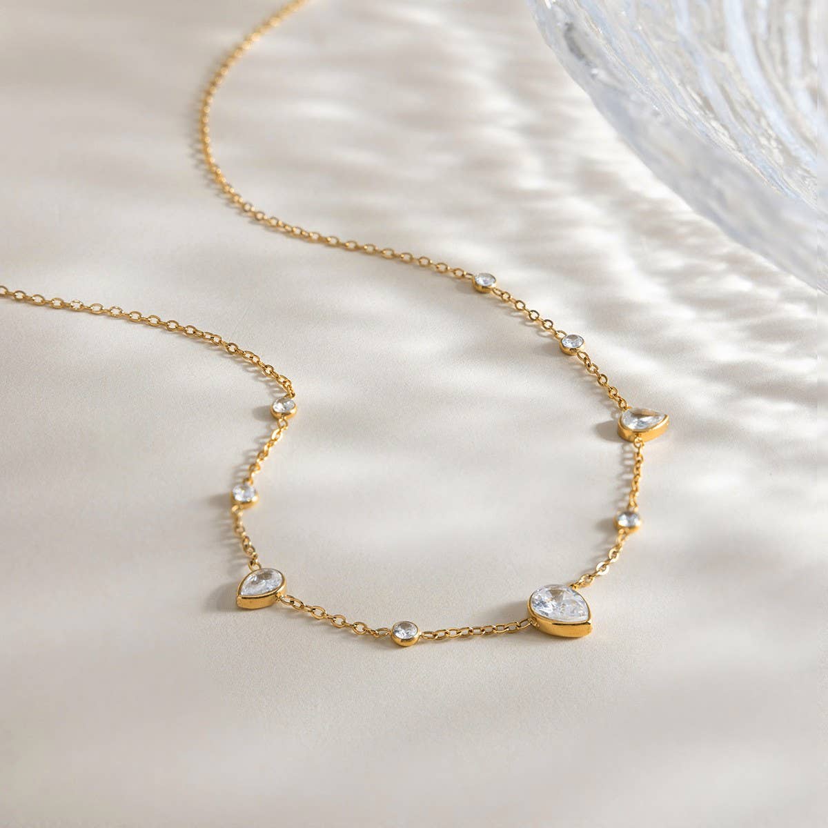 18K STAINLESS STEEL TARNISH FREE CZ NECKLACE