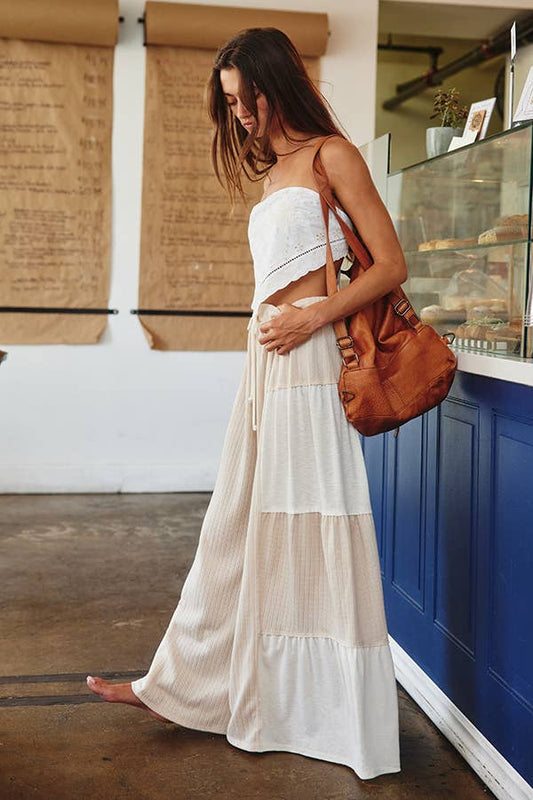 Side Color-Block And Shirred Detail Drawcord Pants