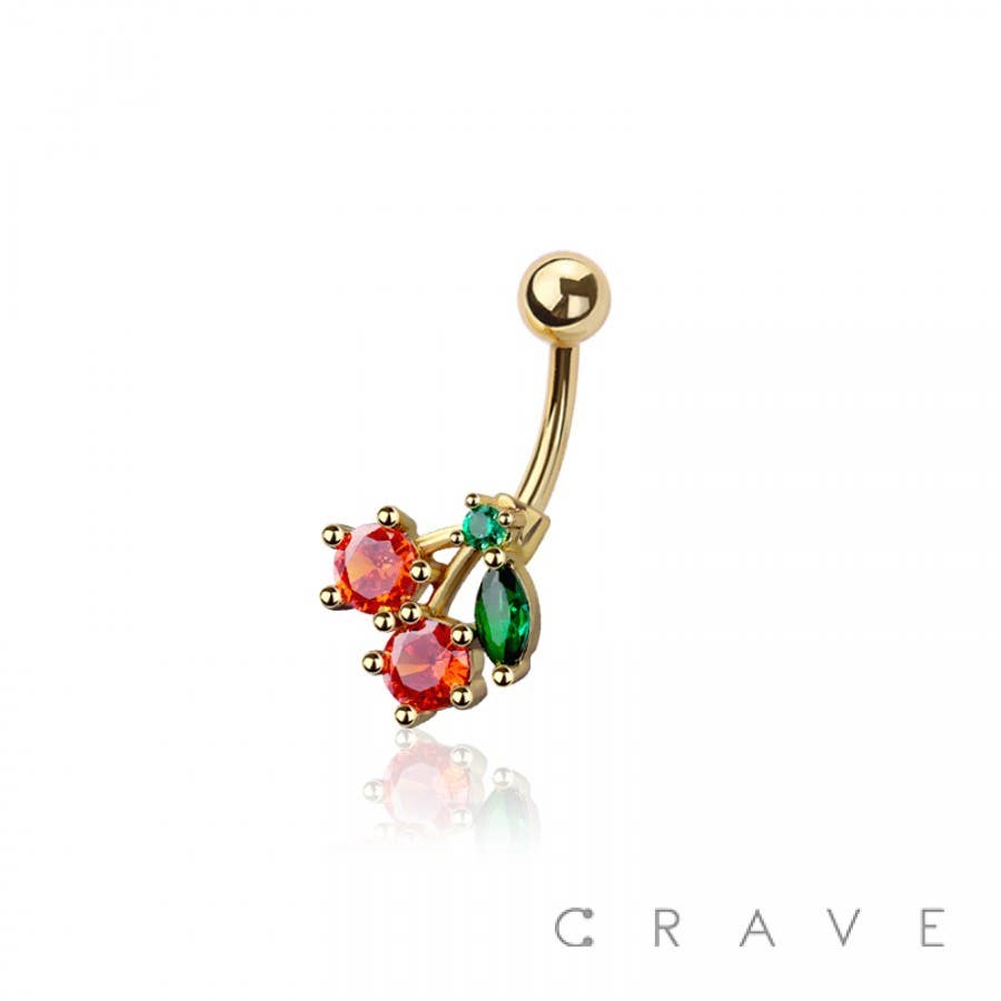 316L SURGICAL STEEL MULTI CZ CHERRY NON DANGLE BELLY BUTTON