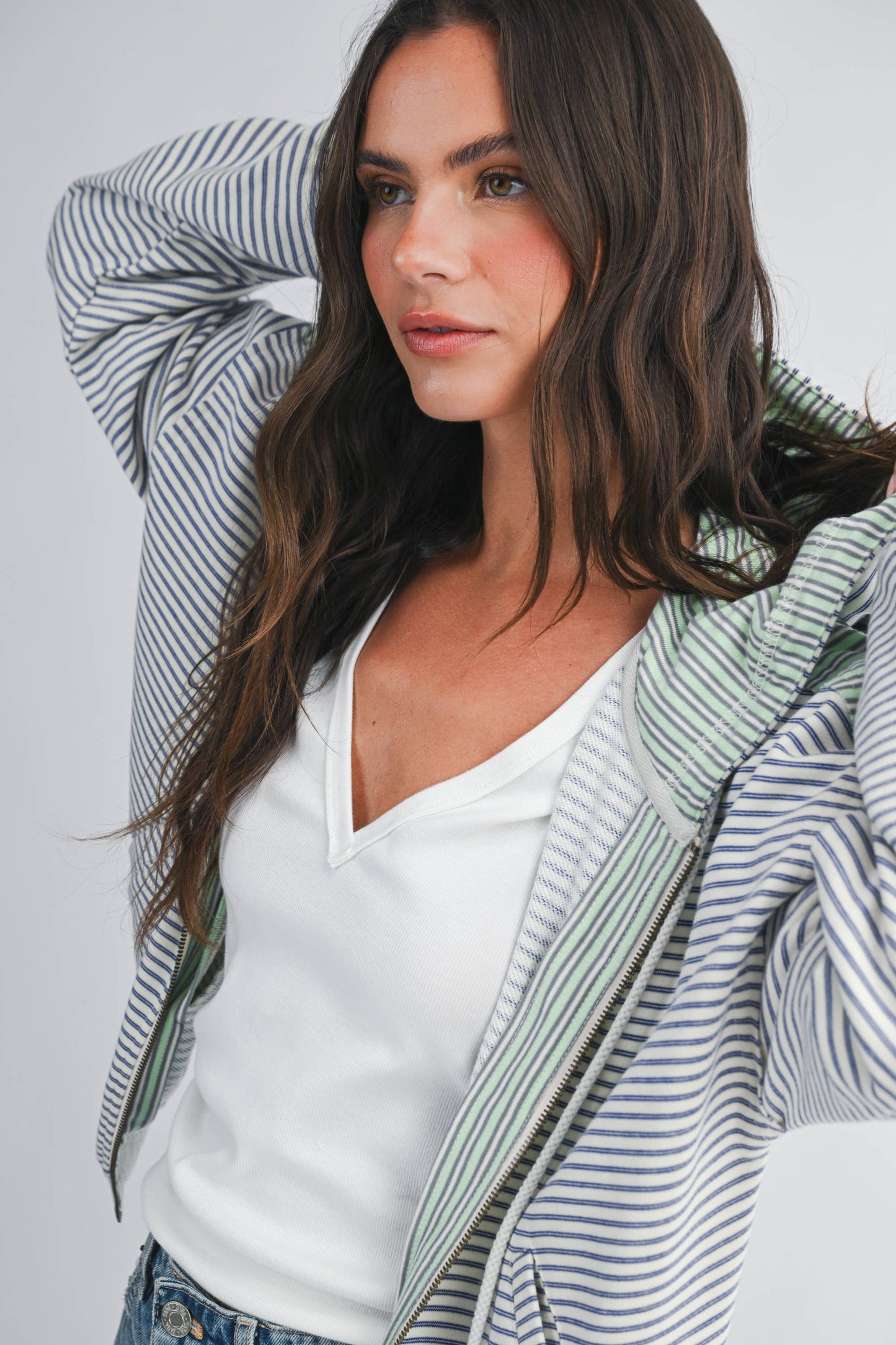 Salt Air Stripe Zip Hoodie