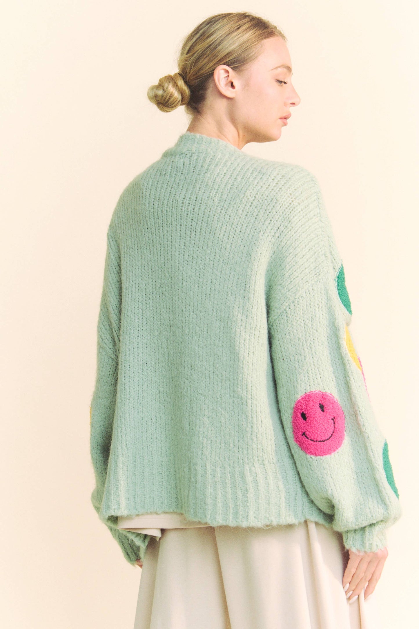 Fuzzy Smile Long Bell Sleeve Cardigan