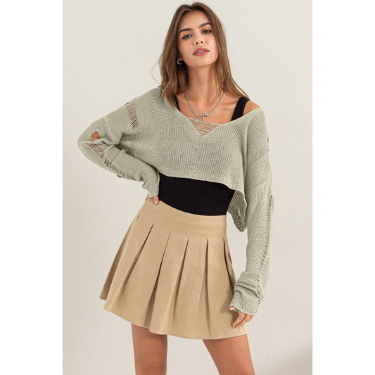 Distressed Sweater Crop Top