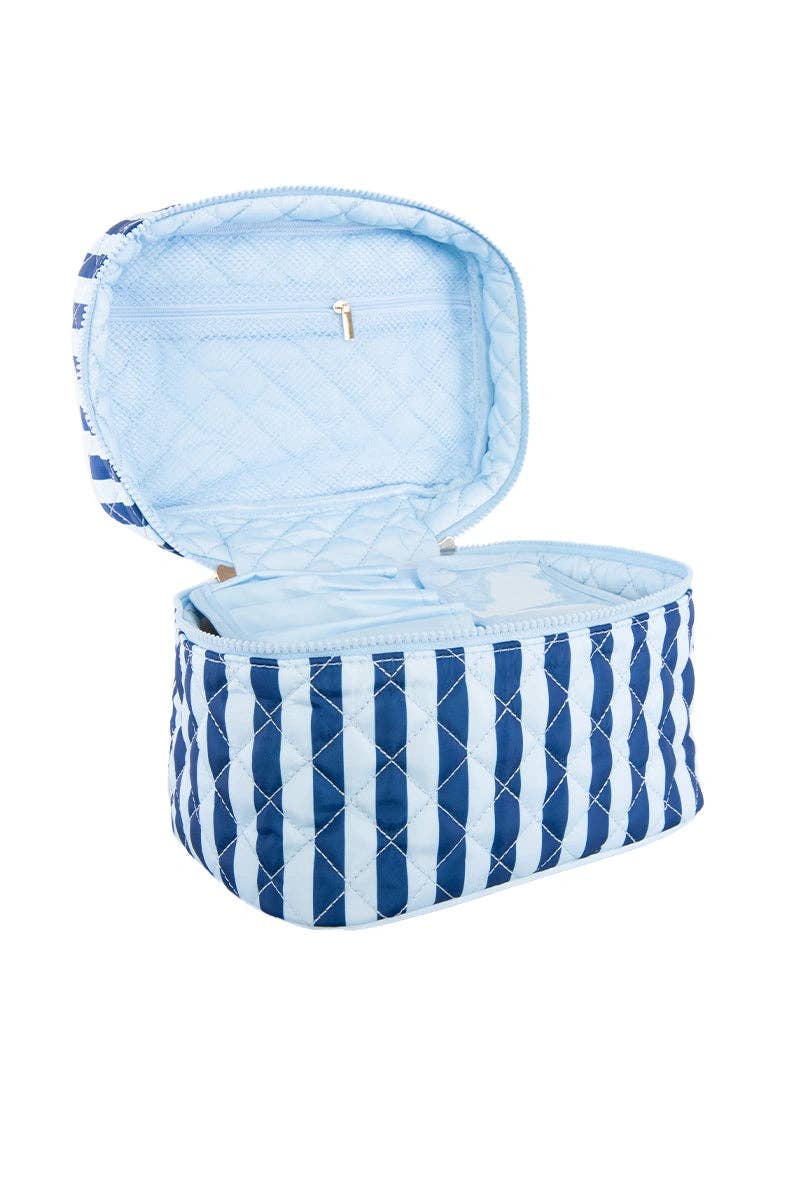 Light Blue and Navy Striped Wholesale Makeup Bag
