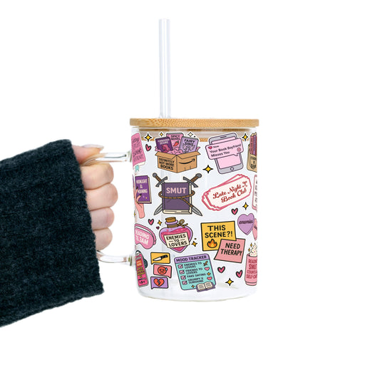 Spicy Book Lover Clear Glass Mug With Lid + Straw