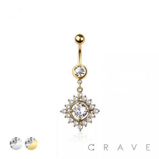 316L SURGICAL STEEL MULTI CZ RHOMBUS BEZEL DANGLE BELLY BUTT
