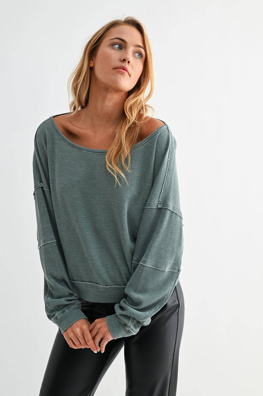 Moonlit Waffle Boatneck Pullover