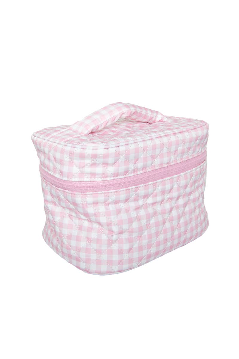 Light Pink Plaid Cosmetic Bag for Makeup