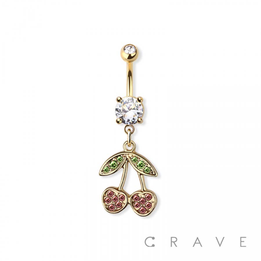 CHERRY DANGLE 316L SURGICAL STEEL BELLY BUTTON RING