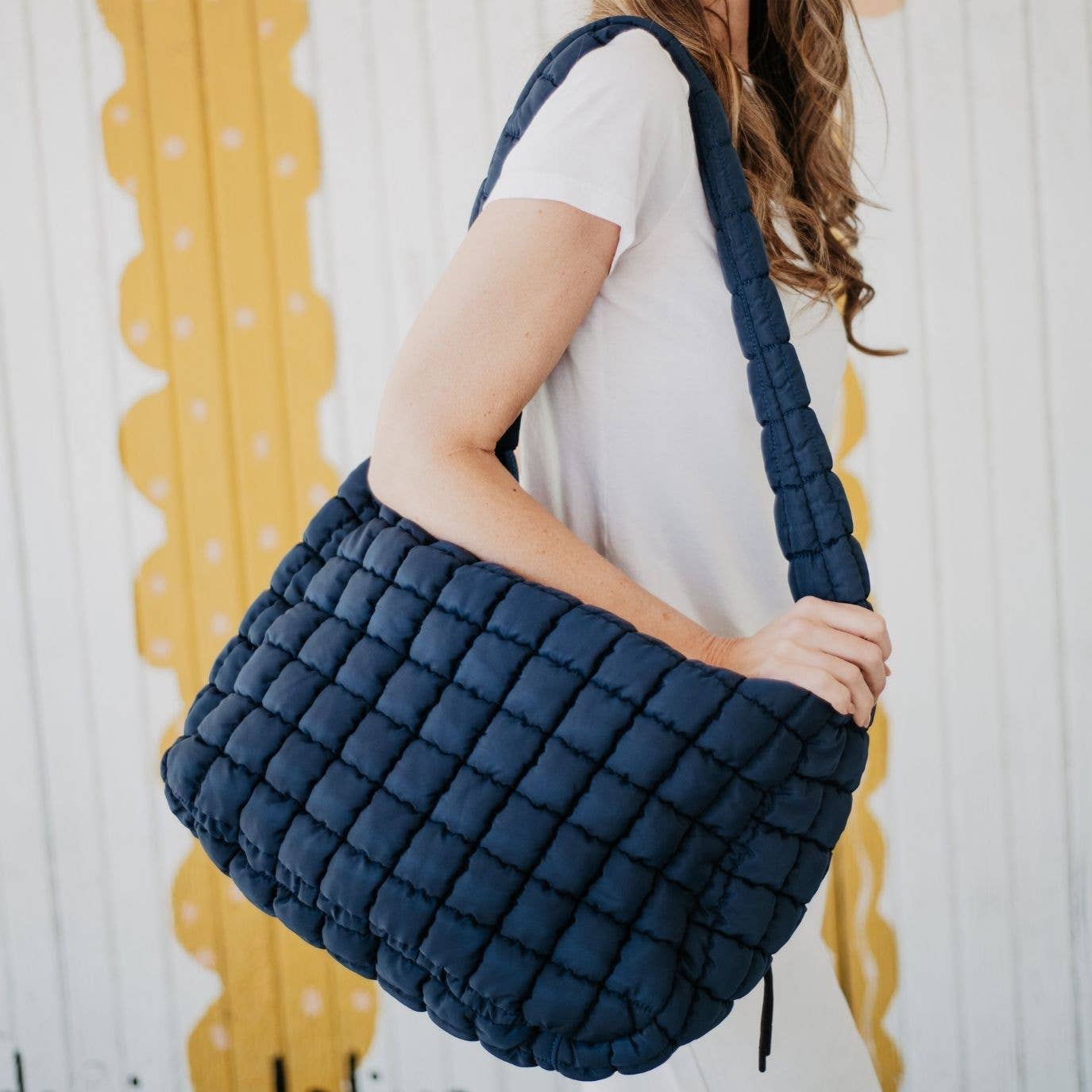 Navy Oversized Quilted Hobo Tote Bag for Women