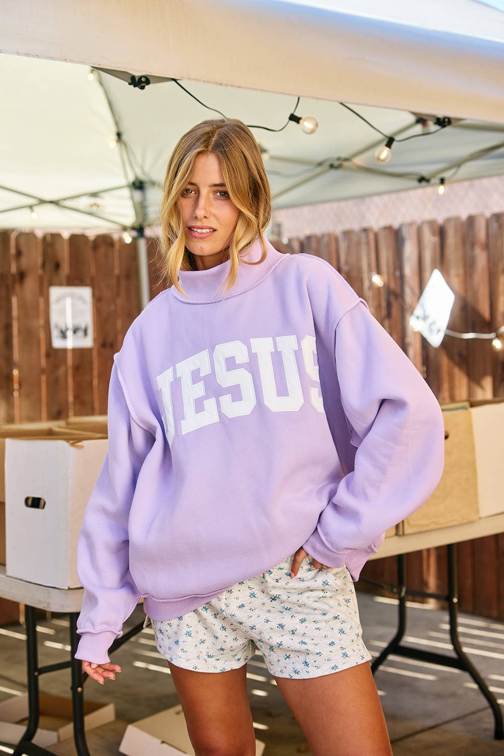Jesus Embroidered Mock Crew
