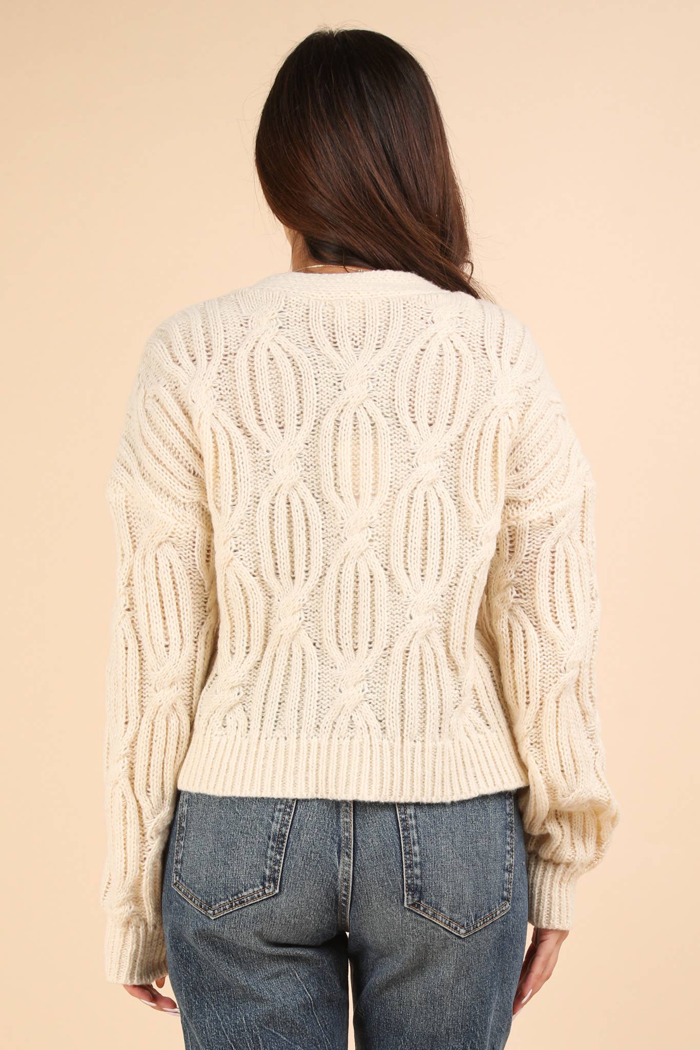 Hand-Made Flower Applique Knit Sweater Cardigan