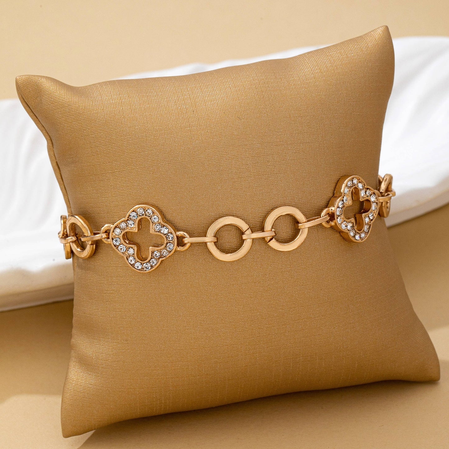 Pave Crystal Clover Link Bracelet With Toggle Clasp