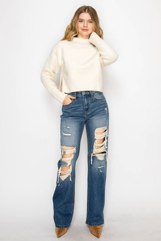 HYBRID STRETCH RIPPED RELAXED FLARE JEANS