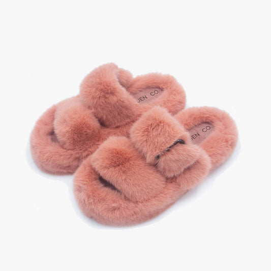Jen&Co. Fran Fluffy Slippers w/ Buckle