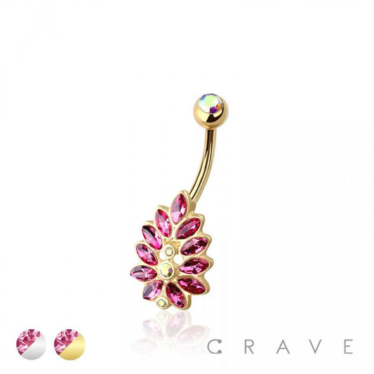 316L SURGICAL STEEL MULTI CZ FLOWER NON DANGLE BELLY BUTTON
