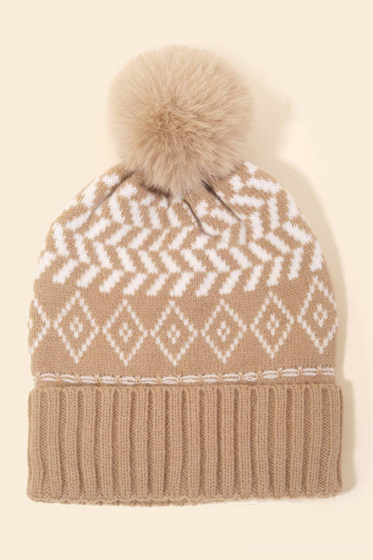 Zig Zag Pattern Pom Beanie