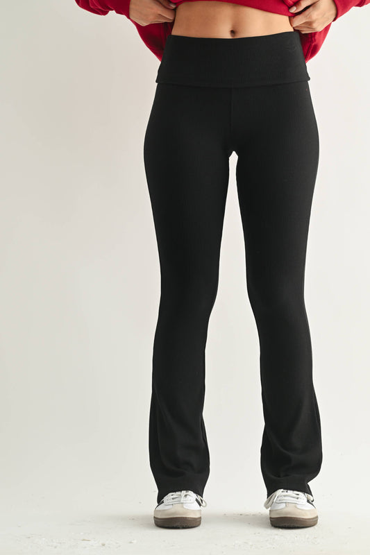 MonoB Ribbed Foldover Waist Lounge Flare Pants