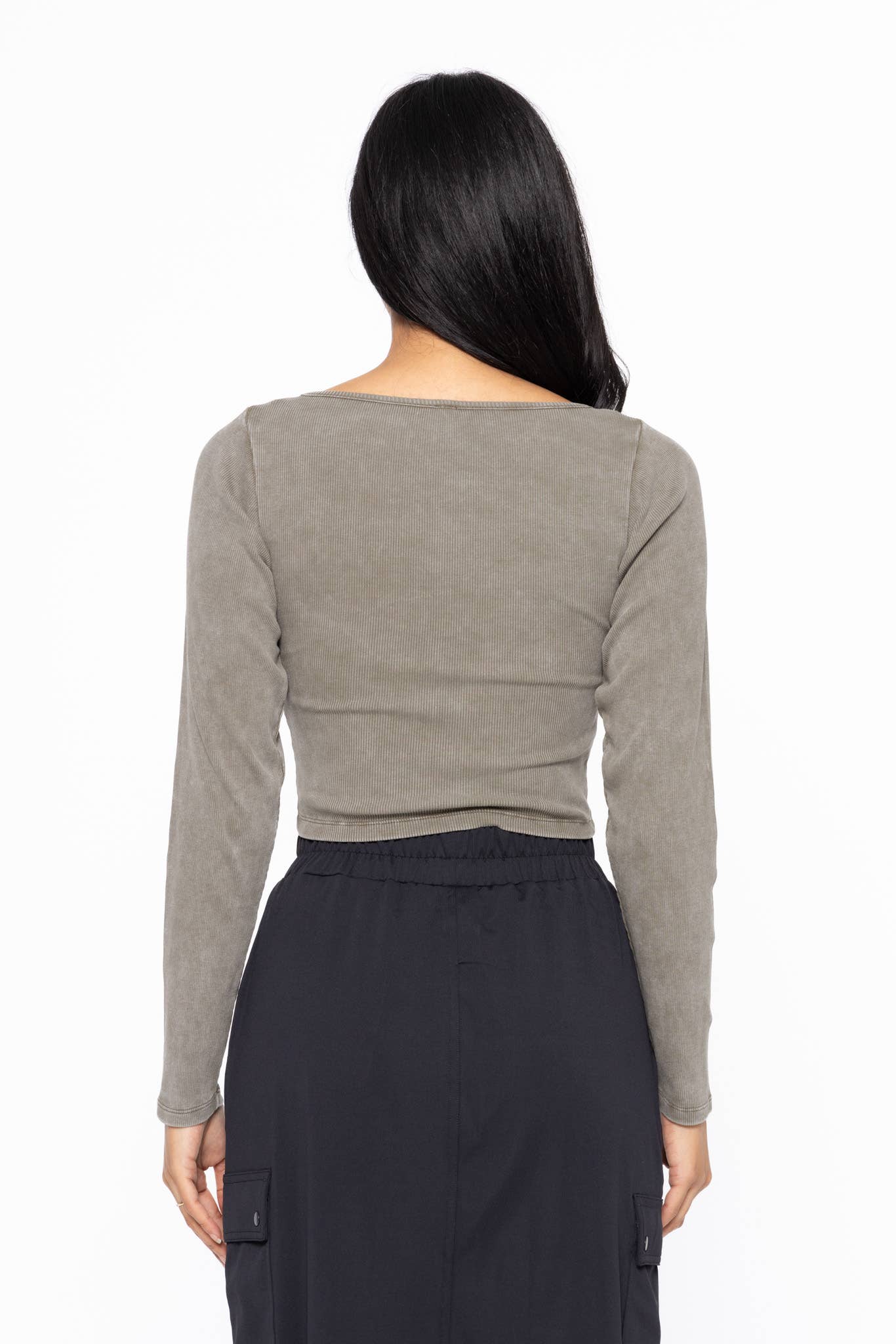 MonoB Olive Green Sweetheart Rib Crop Top