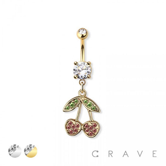 CHERRY DANGLE 316L SURGICAL STEEL BELLY BUTTON RING