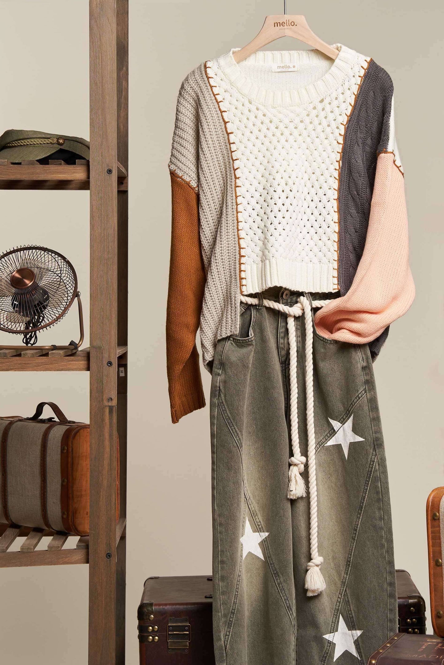 Multi Fabric Color Block Sweater