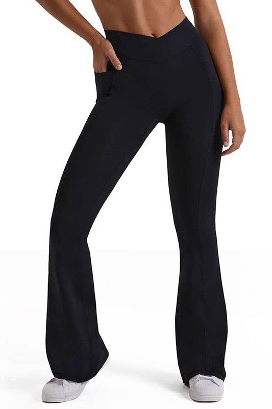 Cross Over Waistband Wide Leg Legging