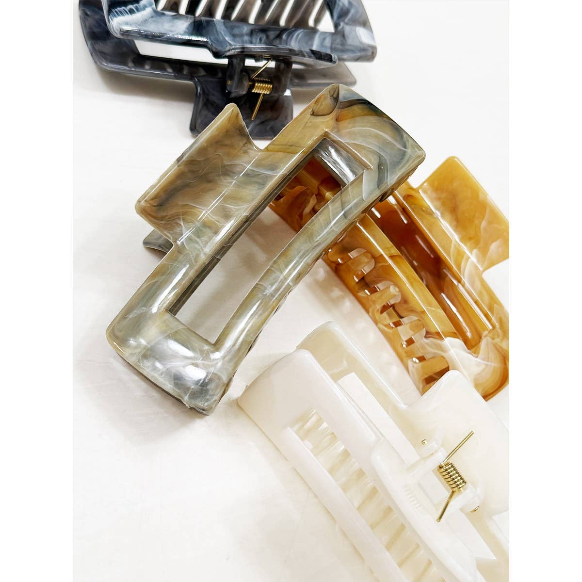 Neutral Tone Marble Pattern Rectangle Hair Claw