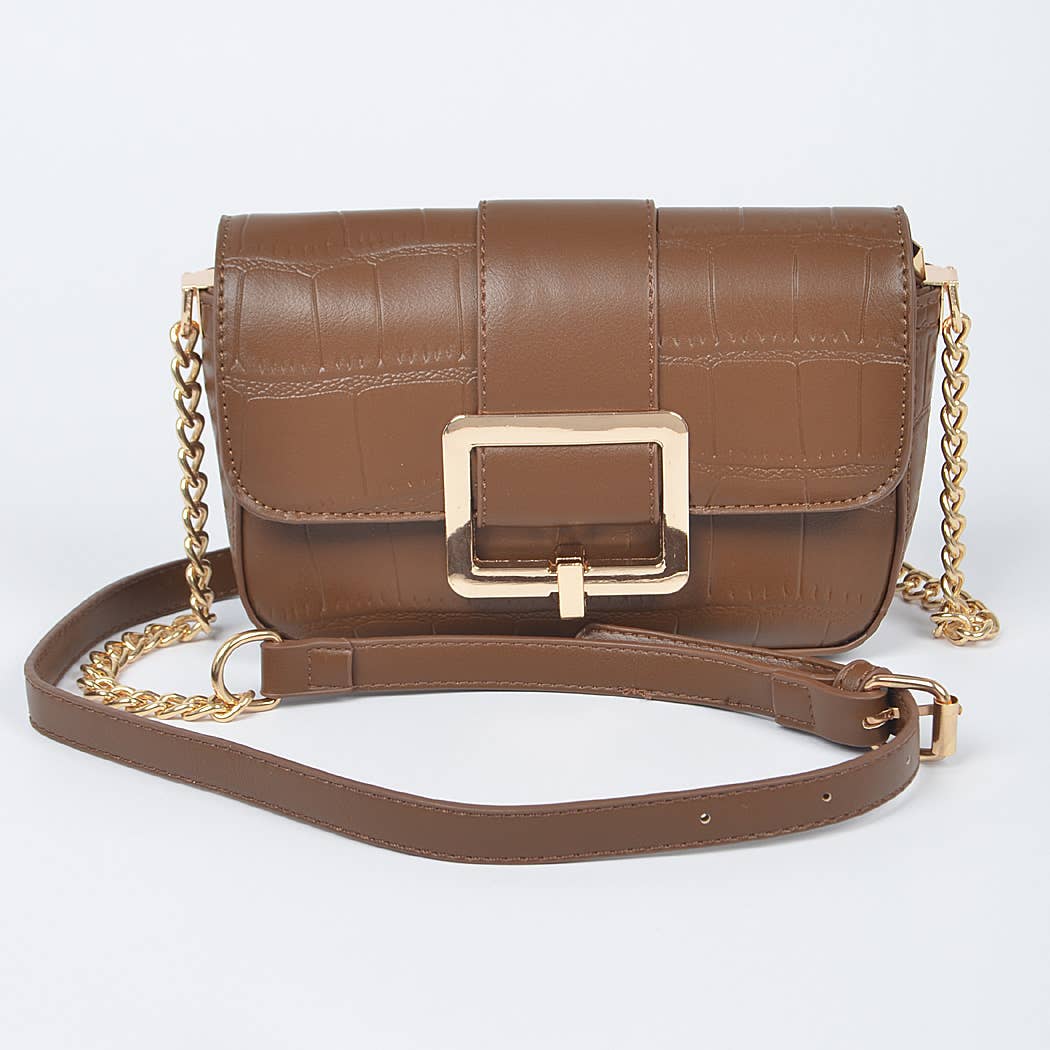 Faux Leather Buckle Crossbody Bag