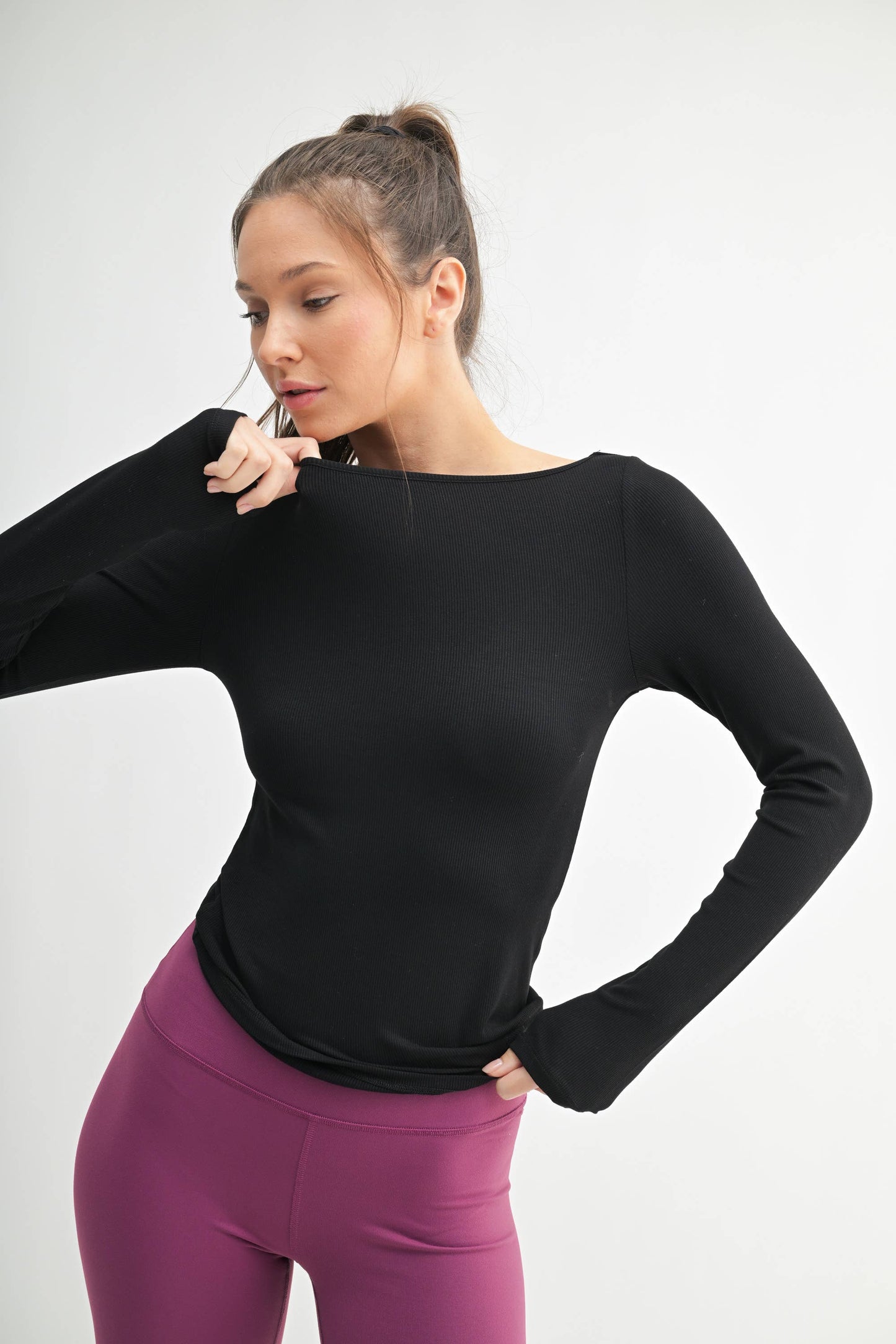 MonoB Barely There Boat Neck Micro-Ribbed Top
